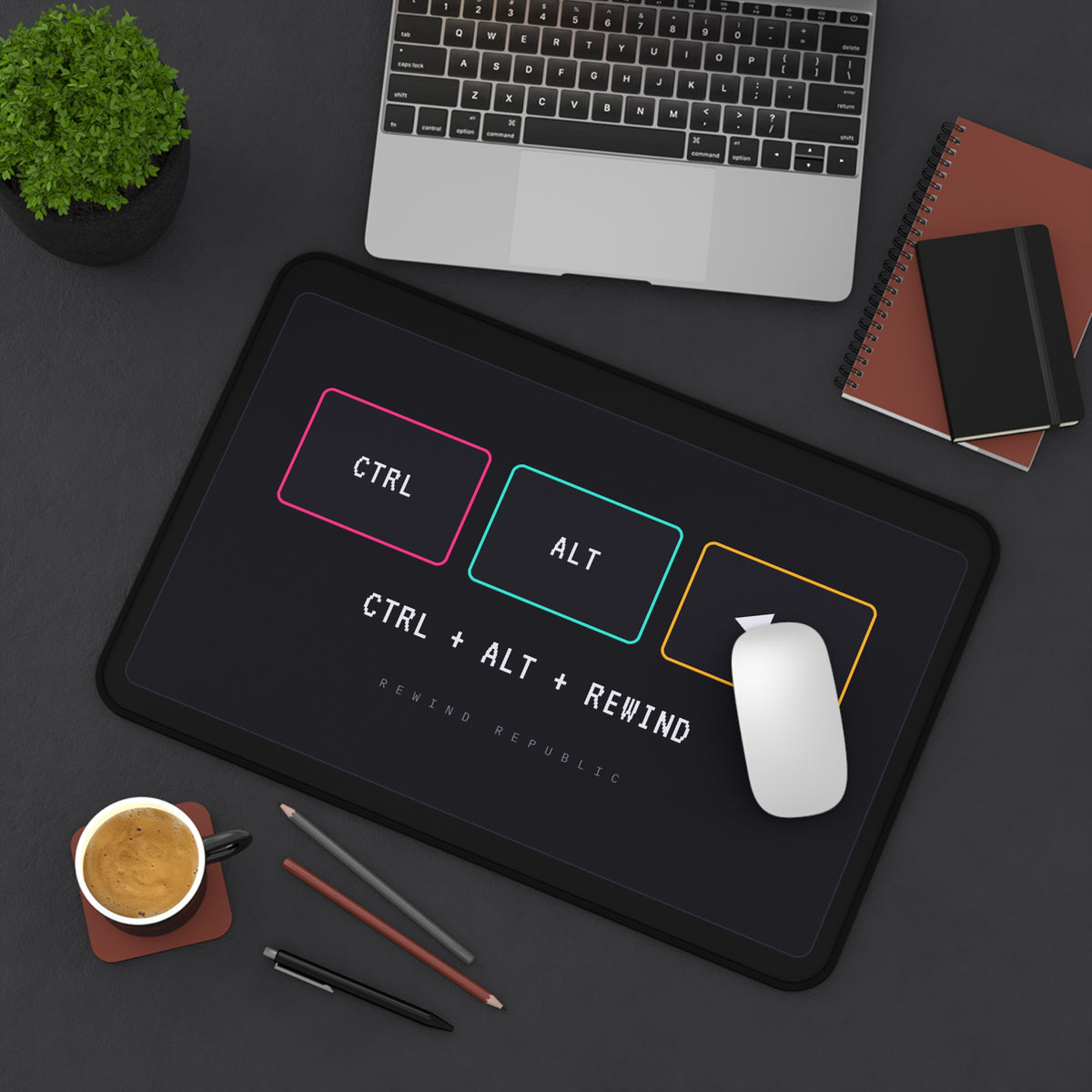Desk Mat — "CTRL + ALT + Rewind" Retro Keyboard Gamer Desk Mat
